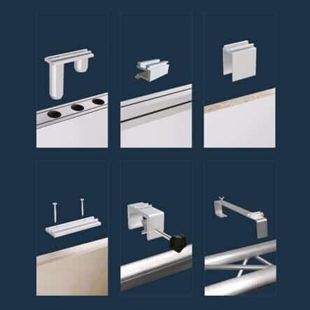 Pendelspots Exposupply bevestiging clips standbouwsystemen